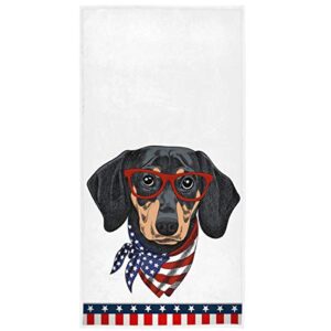patriotic dachshund dog hand towels 16x30 in usa american flag bathroom towel soft absorbent small puppy glasses scarf bath towel kitchen dish guest towel home independence memorial day decorations