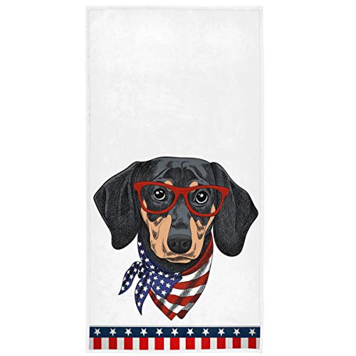 Patriotic Dachshund Dog Hand Towels 16x30 in USA American Flag Bathroom Towel Soft Absorbent Small Puppy Glasses Scarf Bath Towel Kitchen Dish Guest Towel Home Independence Memorial Day Decorations