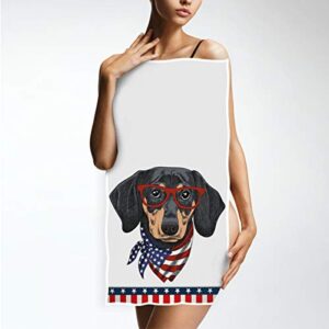 Patriotic Dachshund Dog Hand Towels 16x30 in USA American Flag Bathroom Towel Soft Absorbent Small Puppy Glasses Scarf Bath Towel Kitchen Dish Guest Towel Home Independence Memorial Day Decorations