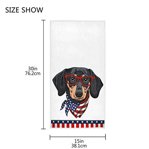 Patriotic Dachshund Dog Hand Towels 16x30 in USA American Flag Bathroom Towel Soft Absorbent Small Puppy Glasses Scarf Bath Towel Kitchen Dish Guest Towel Home Independence Memorial Day Decorations