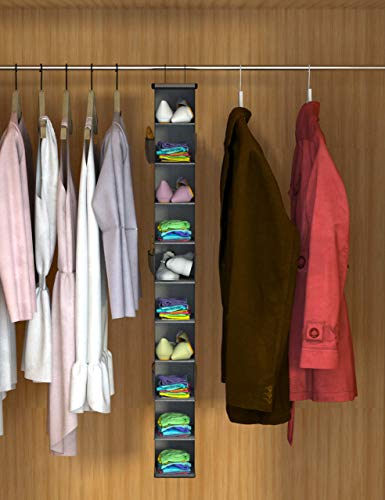 Libeder Hanging Shoe Organizer,10-Shelf Hanging Closet Organizers and Storage Shoes Organizer Shelves Hanging Shoe Rack Holder with 6 Mesh Side Pockets Gray