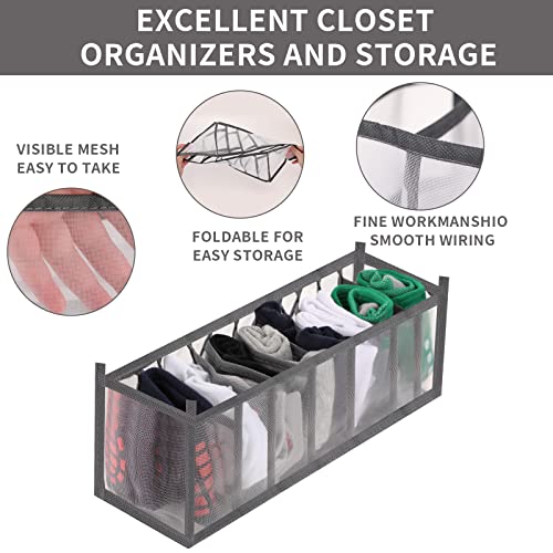 Boao PCS Wardrobe Clothes Organizer Foldable Drawer Organizers Gray Clothing Organizer Clothing Compartment Storage Box, 6/7/9/11 Grids (Upgraded:4Jeans+4Leggings+4Shirts)