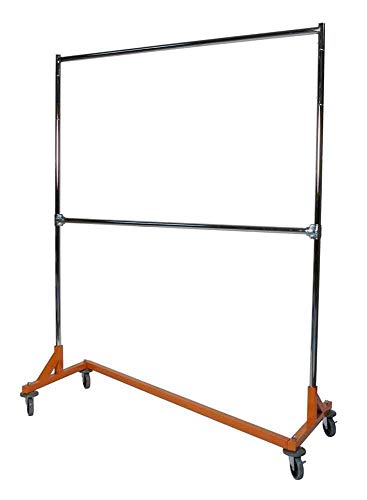 Only Hangers Commercial Grade Double Bar Rolling Z Rack with Nesting Orange Base