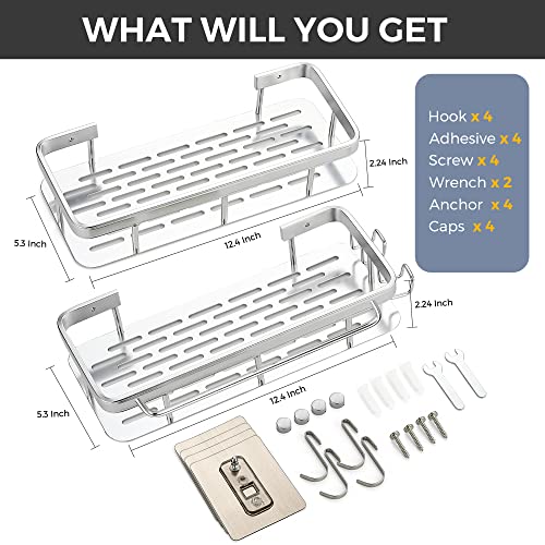 Shower Caddy Bathroom Shower Organizer, Adhesive Shower Caddy No Drilling Shower Storage,Shower Shelves for Inside Shower Rustproof Shower Rack Silver 2 Pack