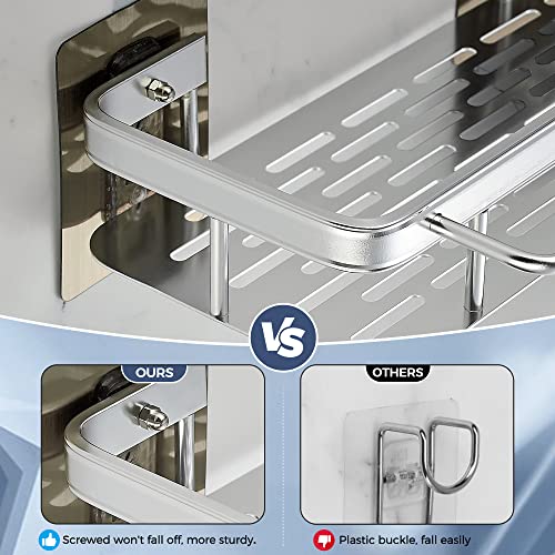 Shower Caddy Bathroom Shower Organizer, Adhesive Shower Caddy No Drilling Shower Storage,Shower Shelves for Inside Shower Rustproof Shower Rack Silver 2 Pack