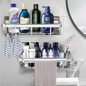 Shower Caddy Bathroom Shower Organizer, Adhesive Shower Caddy No Drilling Shower Storage,Shower Shelves for Inside Shower Rustproof Shower Rack Silver 2 Pack