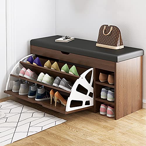 QTQZDD SS&LL Shoe Storage Bench with Hidden Shoe Rack,Leather Entryway Shoe Bench Seat Shoe Organizer Shoe Cabinet,Modern Entry Decorative Furniture-B-Brown 80x30x51cm(31x12x20inch).