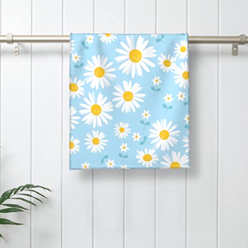 Daisy Flower Hand Towel - White Blue Print Bath Bathroom Towel Highly Absorbent Soft Guest Fingertip Towels