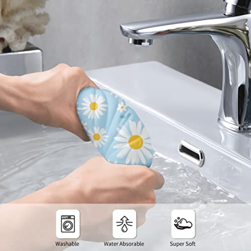 Daisy Flower Hand Towel - White Blue Print Bath Bathroom Towel Highly Absorbent Soft Guest Fingertip Towels