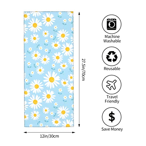 Daisy Flower Hand Towel - White Blue Print Bath Bathroom Towel Highly Absorbent Soft Guest Fingertip Towels