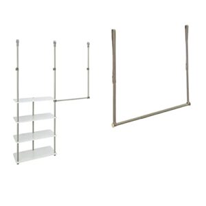 closetmaid 55300 closet maximizer with (4) shelves & double hang rod, tool free add on unit, white finish & 31220 double hang closet rod, nickel