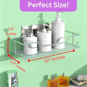 Elegant Shower Caddy with Powerful Adhesive and Hooks, No Drilling Shower Shelves, Wall Mounted Shower Organizer, Premium Stainless Steel Shower Rack, Perfect Shower Caddy Shelf for Your Daily Use