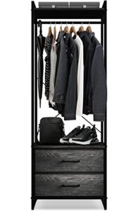 sorbus clothing rack with drawers - clothes stand dresser - wood top, steel frame, & fabric drawers - tall closet storage organizer - stand alone garment rack for hanging shirts, dresses, & jackets