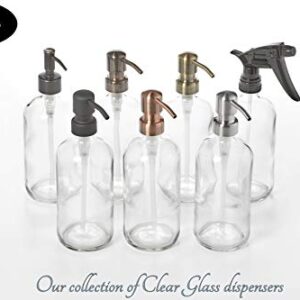 Clear Soap Dispensers with Gun Metal Soap Pumps, 8oz and 16oz Clear Bottles. Comes with Non Slip Coaster/Countertop Protector