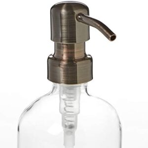 Clear Soap Dispensers with Gun Metal Soap Pumps, 8oz and 16oz Clear Bottles. Comes with Non Slip Coaster/Countertop Protector