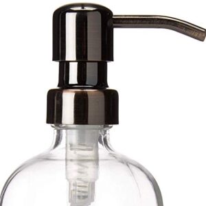 Clear Soap Dispensers with Gun Metal Soap Pumps, 8oz and 16oz Clear Bottles. Comes with Non Slip Coaster/Countertop Protector