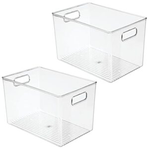 mDesign Deep Plastic Home Storage Organizer Bin with Built-in Handles for Cube Furniture Shelving in Office, Closet, Cabinet, Bedroom, Bathroom, Nursery, Dorm - Ligne Collection - 2 Pack - Clear