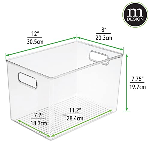 mDesign Deep Plastic Home Storage Organizer Bin with Built-in Handles for Cube Furniture Shelving in Office, Closet, Cabinet, Bedroom, Bathroom, Nursery, Dorm - Ligne Collection - 2 Pack - Clear