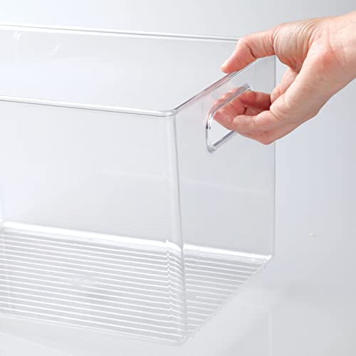 mDesign Deep Plastic Home Storage Organizer Bin with Built-in Handles for Cube Furniture Shelving in Office, Closet, Cabinet, Bedroom, Bathroom, Nursery, Dorm - Ligne Collection - 2 Pack - Clear