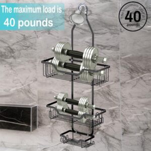 Trusthere Shower Caddy, Bathroom Hanging Shower Organizer, Over Head Shower Caddy Shower Storage Rack Basket with Hooks for Towels, Razor and Sponge Rustproof, Metal Black