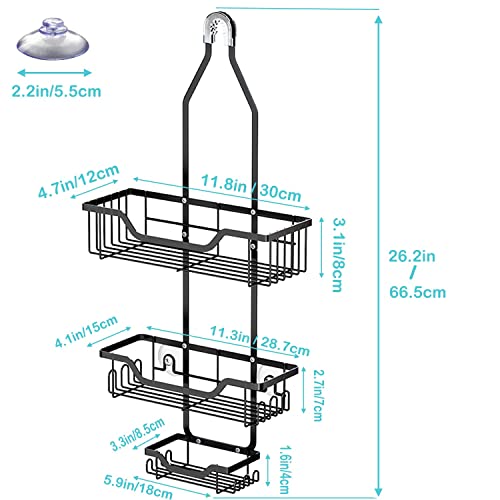 Trusthere Shower Caddy, Bathroom Hanging Shower Organizer, Over Head Shower Caddy Shower Storage Rack Basket with Hooks for Towels, Razor and Sponge Rustproof, Metal Black