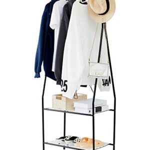 YOUDENOVA Small Clothes Rack, Freestanding Clothing Garment Rack with Shelves for Living Room, Black Coat Rack