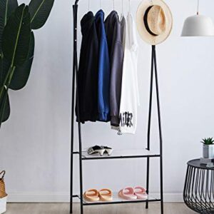 YOUDENOVA Small Clothes Rack, Freestanding Clothing Garment Rack with Shelves for Living Room, Black Coat Rack