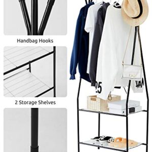 YOUDENOVA Small Clothes Rack, Freestanding Clothing Garment Rack with Shelves for Living Room, Black Coat Rack