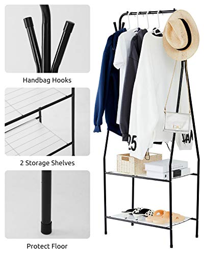 YOUDENOVA Small Clothes Rack, Freestanding Clothing Garment Rack with Shelves for Living Room, Black Coat Rack