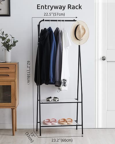 YOUDENOVA Small Clothes Rack, Freestanding Clothing Garment Rack with Shelves for Living Room, Black Coat Rack