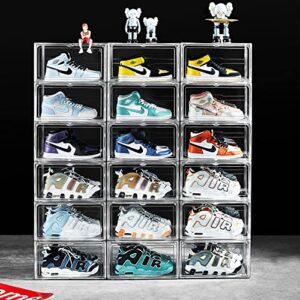 12 pack shoe boxes, clear acrylic stackable plastic sneaker box container, magnetic side open shoe organizer case for man and women (transparency-12pack-side)