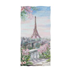naanle vintage style beautiful eiffel tower paris view print soft absorbent large hand towels multipurpose for bathroom, hotel, gym and spa (16" x 30",floral)