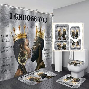 mrlyouth 4pcs african king and queen bathroom shower curtain sets with rugs man 12 hooks,toilet lid cover ,non-slip rug bath mat starry afro girl decor sets, 71x71inch
