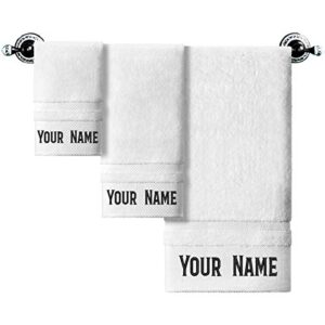 custom embroidered towel set of 3, monogrammed bath towels, personalized towels with names,100% cotton embroidered towel sets for personalized gift wedding bathroom spa (white - set of 3)