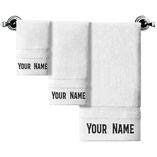 Custom Embroidered Towel Set of 3, Monogrammed Bath Towels, Personalized Towels with Names,100% Cotton Embroidered Towel Sets for Personalized Gift Wedding Bathroom Spa (White - Set of 3)