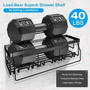 MEINV 5 Packs Shower Caddy Shelves, Black Self Adhesive Shower Shelf Organizer with Hooks and Towel Rod, Wall Mounted Rustproof Stainless Steel Inside Shower Racks No Drilling for Bathroom Kitchen