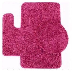 gorgeoushomelinen 3-piece hot pink fuchsia #6 bathroom set bath mat, contour, and toilet lid cover, with rubber backing