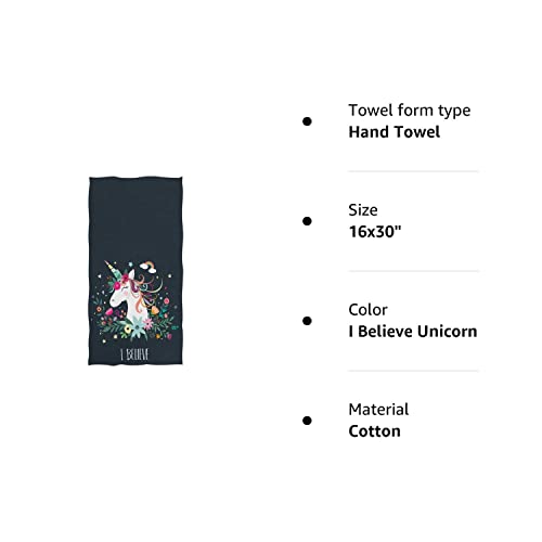 Naanle Beautiful Unicorn Flowers Pattern Soft Bath Towel Highly Absorbent Guest Hand Towels Multipurpose for Bathroom, Hotel, Gym and Spa (16 x 30 Inches,Black)