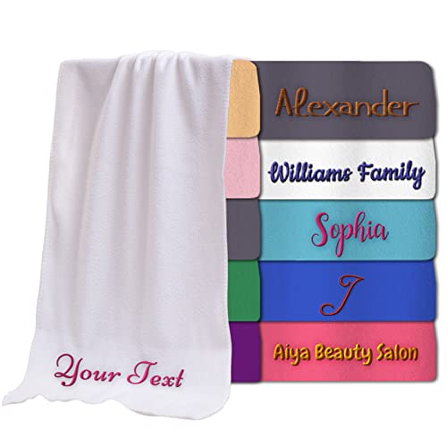 DEKAREAL Personalized Towels with Names 13.8" x 29.5" Custom Embroidered Bath Towels Customized Monogram Hand Towels for Bathroom Beach Kitchen Pool