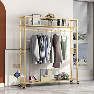 TIEOU Fashion Modern Gold Clothing Rack, Clothes Rack Heavy Duty, Clothing Racks for Hanging Clothes, Clothing Rack with Shelves, Wardrobe Closet Clothes Hanger Rack, Industrial Clothing Rack, Gold