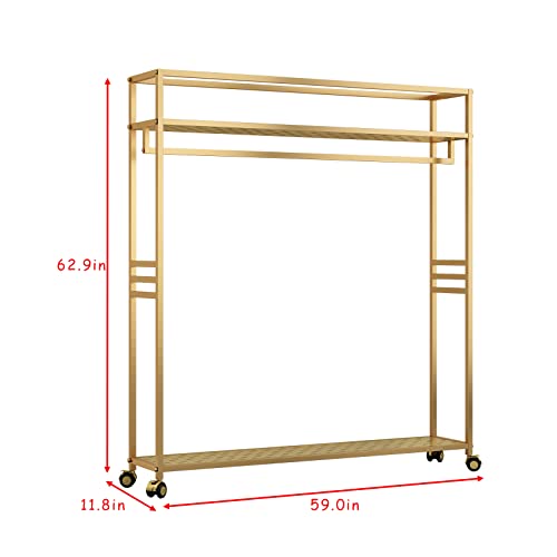 TIEOU Fashion Modern Gold Clothing Rack, Clothes Rack Heavy Duty, Clothing Racks for Hanging Clothes, Clothing Rack with Shelves, Wardrobe Closet Clothes Hanger Rack, Industrial Clothing Rack, Gold