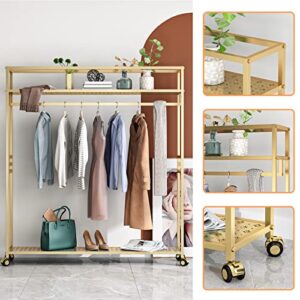 TIEOU Fashion Modern Gold Clothing Rack, Clothes Rack Heavy Duty, Clothing Racks for Hanging Clothes, Clothing Rack with Shelves, Wardrobe Closet Clothes Hanger Rack, Industrial Clothing Rack, Gold