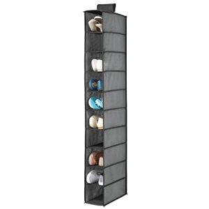 mdesign soft fabric closet organizer - holds shoes, handbags, clutches, accessories - 10 shelf over rod hanging storage unit - textured print - charcoal gray/black
