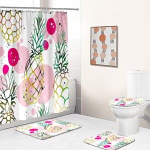 starblue-hgs summer fruit pineapple domestic waterproof shower curtain set tropical areas bathroom bathtub mat toilet cover mat set