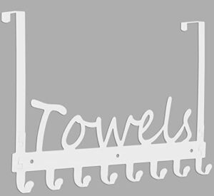 over the door towel hooks, towel rack wall mount towel holder for bathroom, kitchen, metal bath organizer for door robe hooks(white)