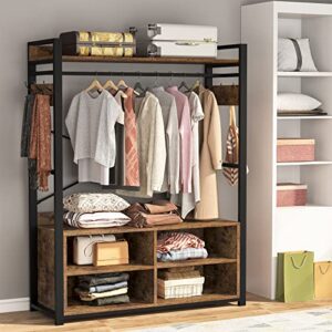 Tribesigns Free-standing Closet Clothing Rack, Metal Closet Organizer System with Shelves and Hooks, Heavy Duty Clothes Garment Rack Shelving for Bedroom , Laundry, Mushroom, Walk-in Closet (RUSTIC)