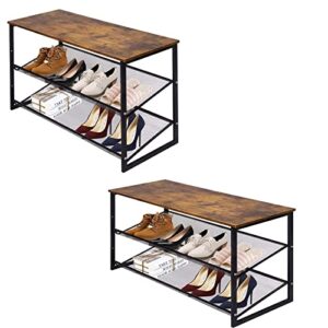 garden 4 you 3-tier tilting adjustable freestanding 2pc shoe rack 6-pairs 25.2 in length for durability and stability for entryways, hallways, closets, dormitory rooms, and industries，brown