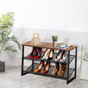 Garden 4 you 3-Tier Tilting Adjustable Freestanding 2PC Shoe Rack 6-Pairs 25.2 In Length For Durability And Stability For Entryways, Hallways, Closets, Dormitory Rooms, And Industries，Brown