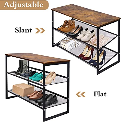 Garden 4 you 3-Tier Tilting Adjustable Freestanding 2PC Shoe Rack 6-Pairs 25.2 In Length For Durability And Stability For Entryways, Hallways, Closets, Dormitory Rooms, And Industries，Brown