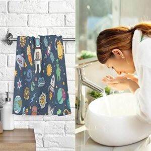 Kigai 2 Piece Outer Space Hand Towels for Bath Decorative, Pure Cotton Guest Towels Fingertip Towels for Bathroom Spa Gym,16 x 28 inch